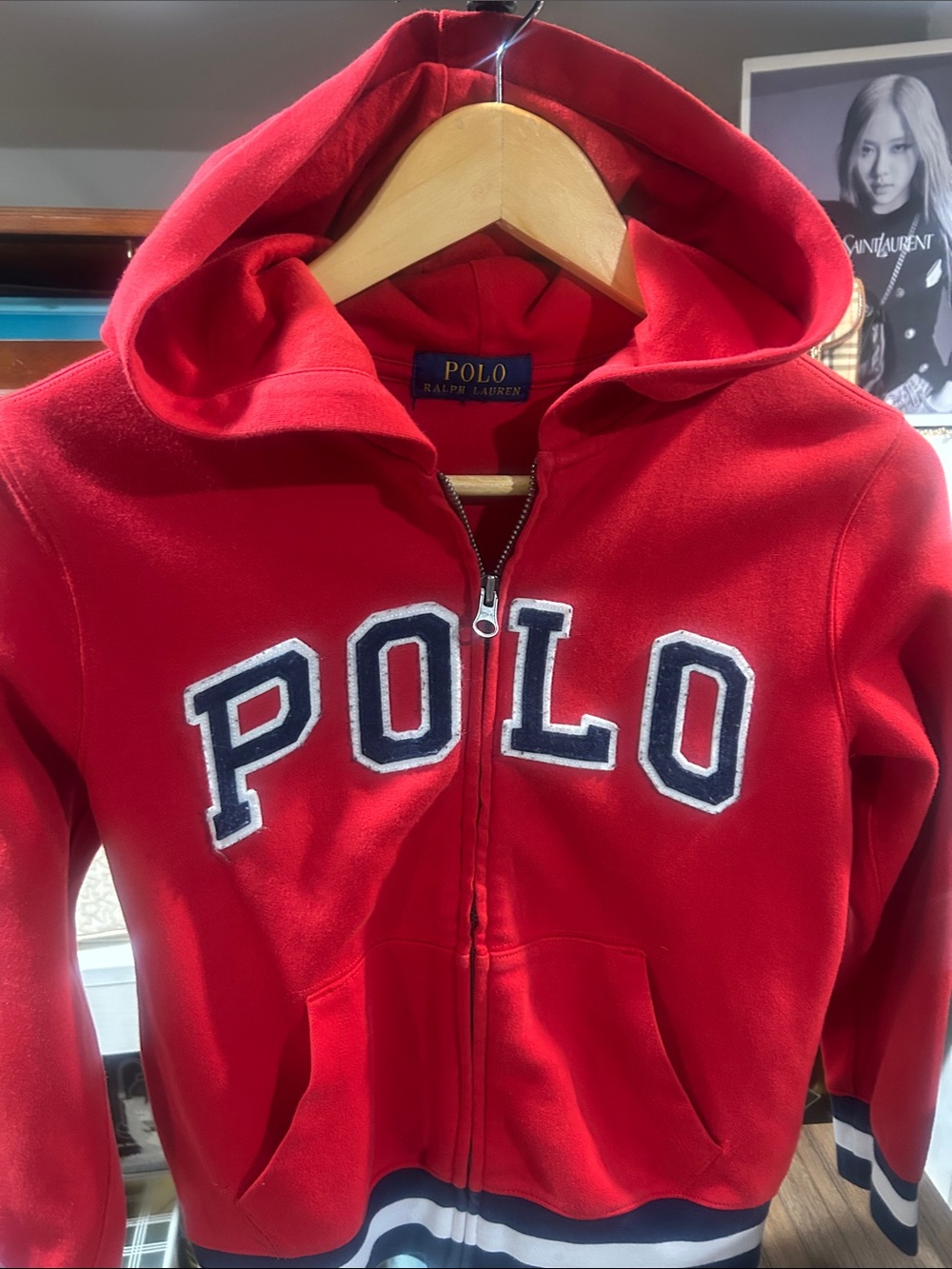 Polo by Ralph Lauren Red Kids Zip-Up Hoodie with Navy Lettering